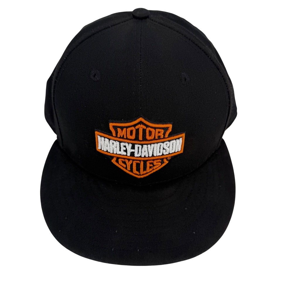 Harley-Davidson New Era 59FIFTY Fitted Hat Black Orange Size 7 3/8 Biker Cap